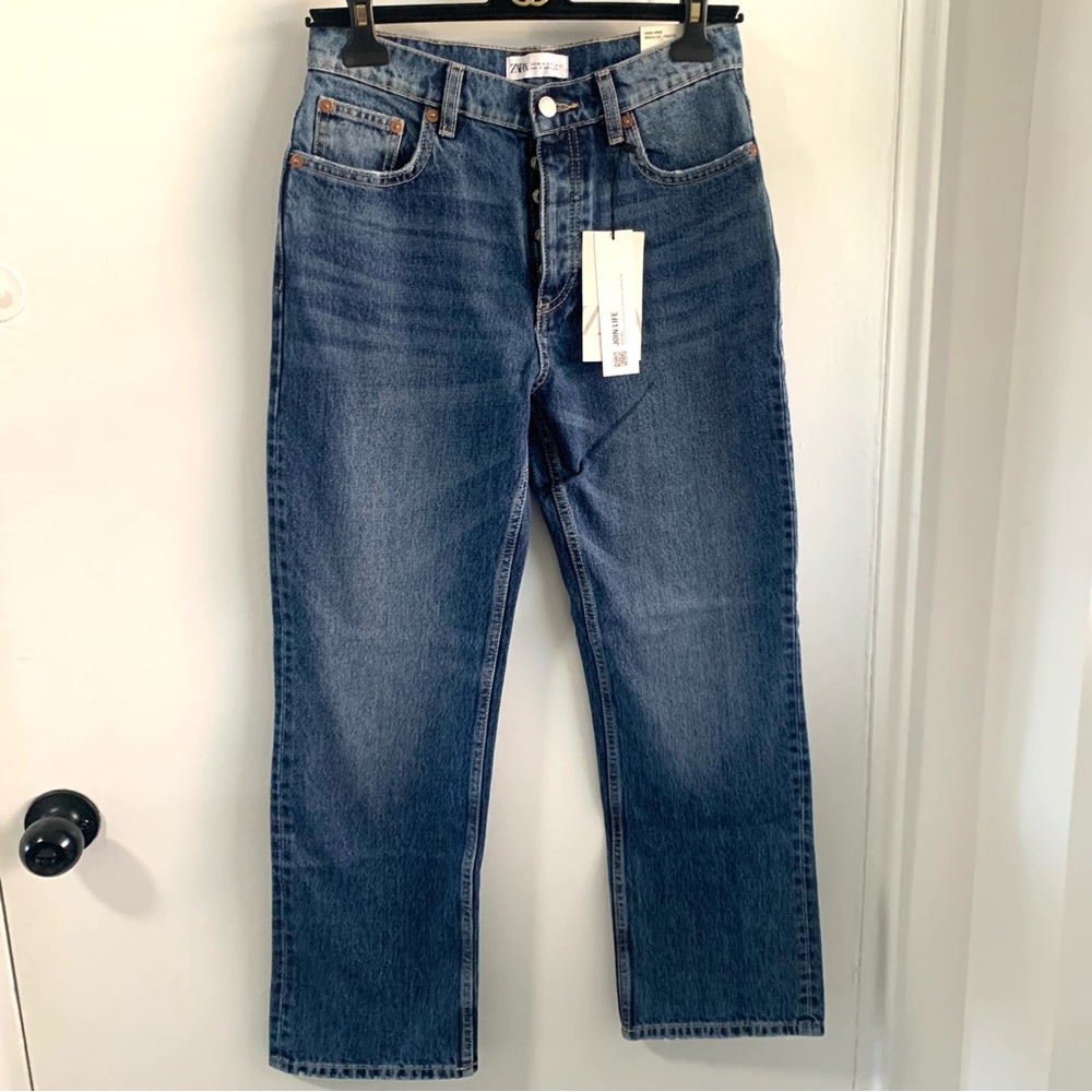 NWT Zara Straight Fit high waisted Blue Denim Jeans Size EU 36,US 4 #denim